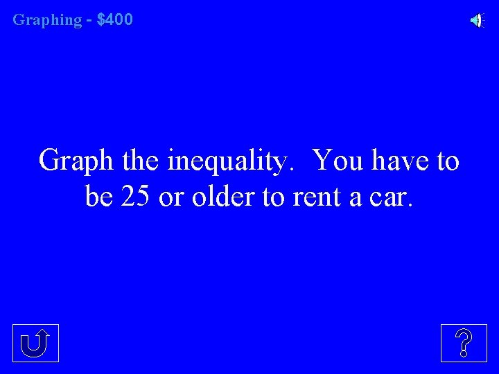Graphing - $400 Graph the inequality. You have to be 25 or older to