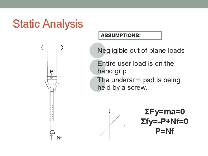 Static Analysis ASSUMPTIONS: Negligible out of plane loads Entire user load is on the