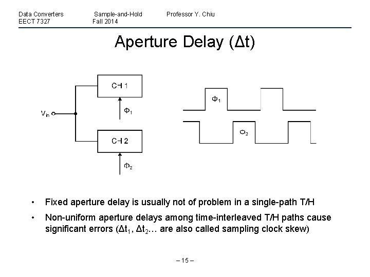 Data Converters EECT 7327 Sample-and-Hold Fall 2014 Professor Y. Chiu Aperture Delay (Δt) •