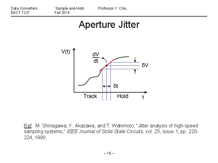 Data Converters EECT 7327 Sample-and-Hold Fall 2014 Professor Y. Chiu Aperture Jitter Ref: M.