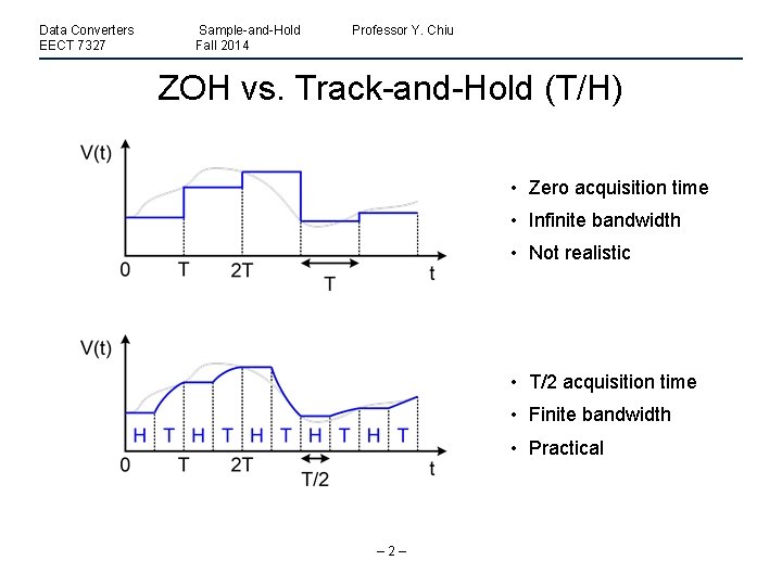 Data Converters EECT 7327 Sample-and-Hold Fall 2014 Professor Y. Chiu ZOH vs. Track-and-Hold (T/H)