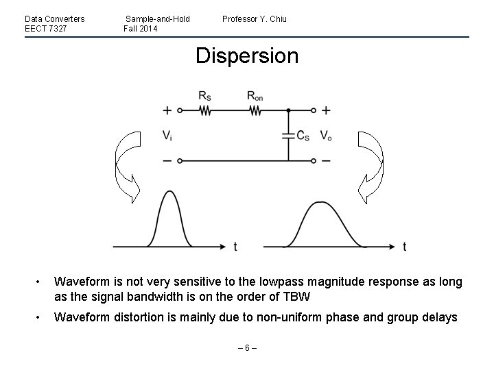 Data Converters EECT 7327 Sample-and-Hold Fall 2014 Professor Y. Chiu Dispersion • Waveform is