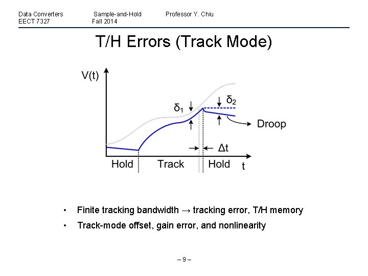 Data Converters EECT 7327 Sample-and-Hold Fall 2014 Professor Y. Chiu T/H Errors (Track Mode)