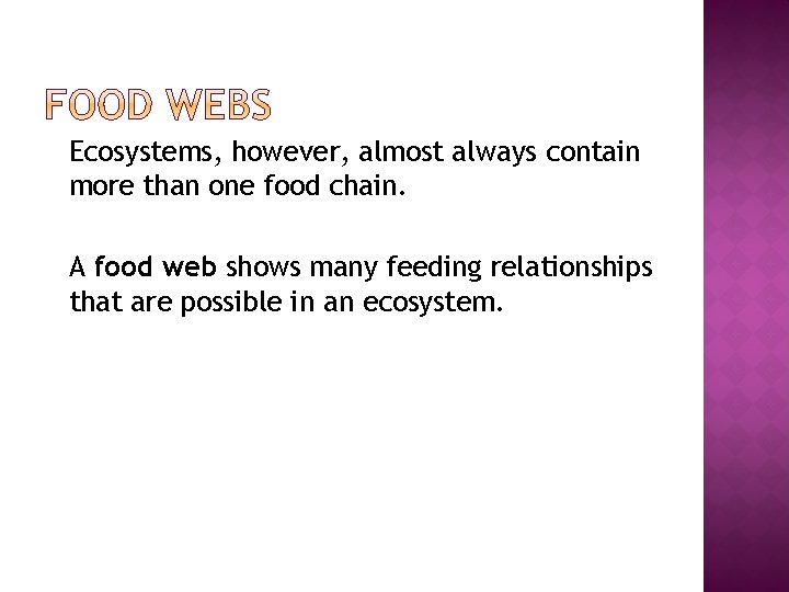 � Ecosystems, however, almost always contain more than one food chain. �A food web