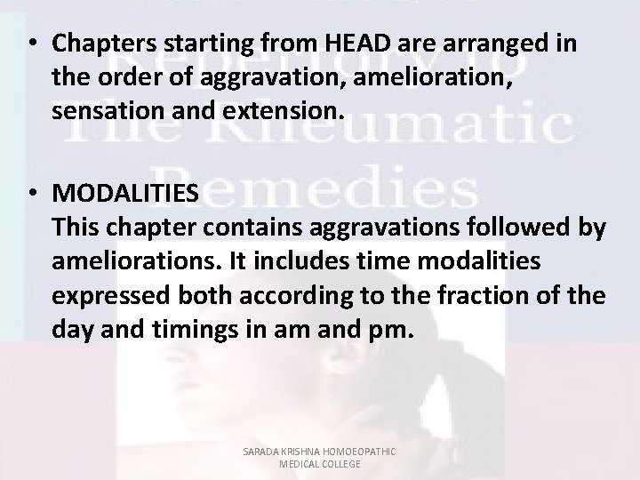  • Chapters starting from HEAD are arranged in the order of aggravation, amelioration,