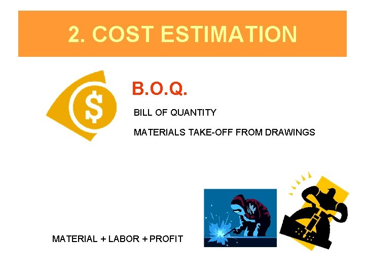 2. COST ESTIMATION B. O. Q. BILL OF QUANTITY MATERIALS TAKE-OFF FROM DRAWINGS MATERIAL