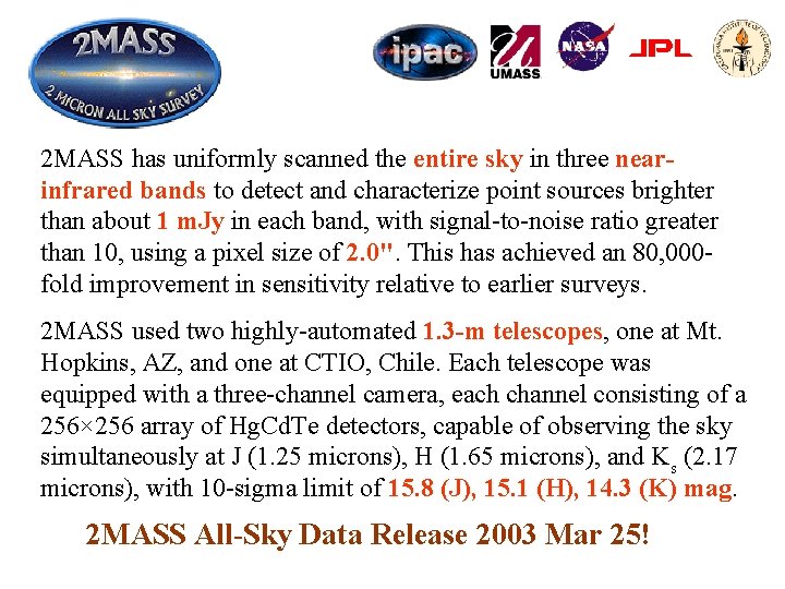 2 MASS has uniformly scanned the entire sky in three nearinfrared bands to detect