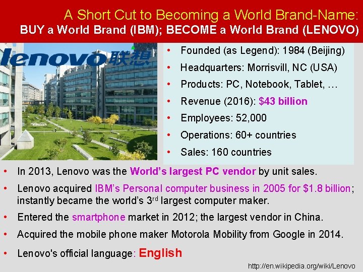 A Short Cut to Becoming a World Brand-Name: BUY a World Brand (IBM); BECOME