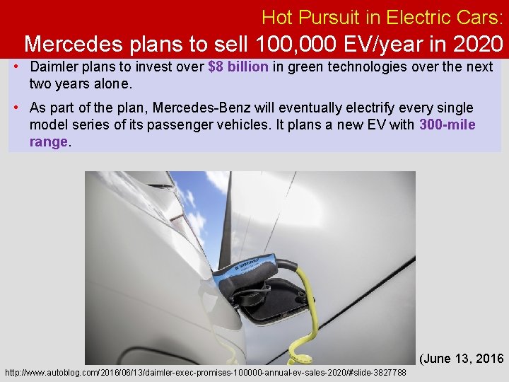 Hot Pursuit in Electric Cars: Mercedes plans to sell 100, 000 EV/year in 2020