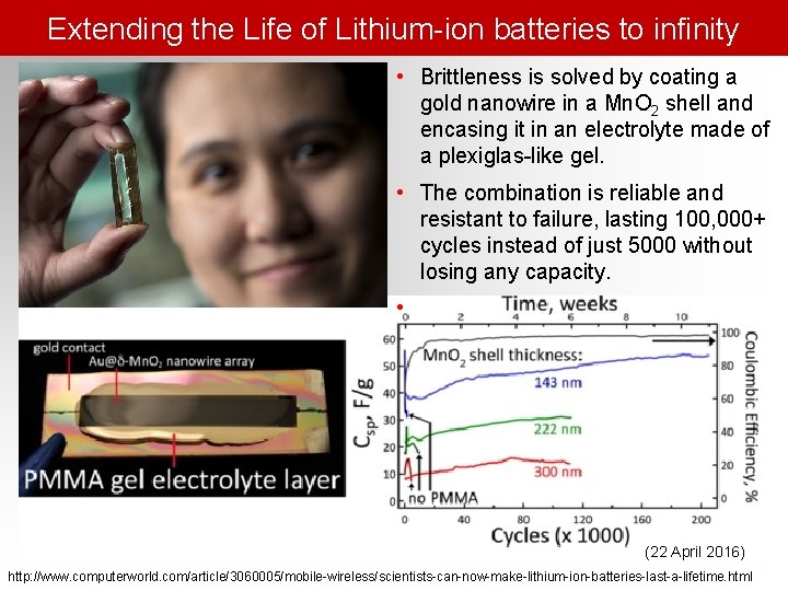 Extending the Life of Lithium-ion batteries to infinity • Brittleness is solved by coating