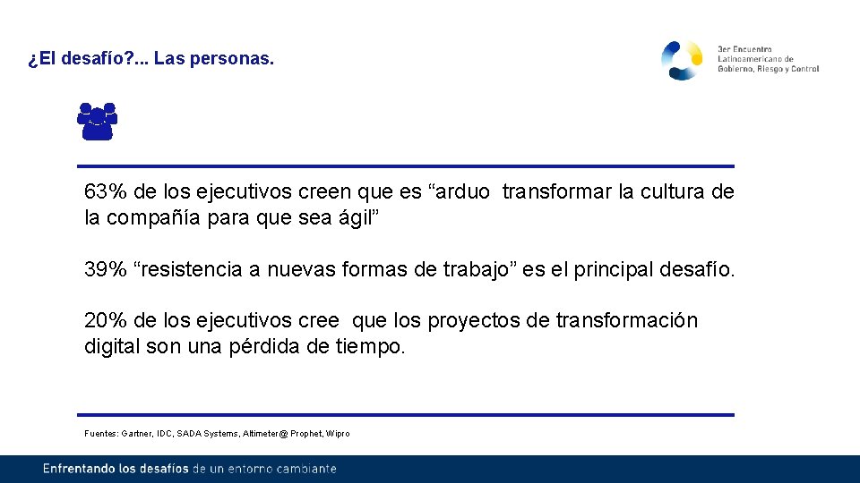 ¿El desafío? . . . Las personas. 63% de los ejecutivos creen que es