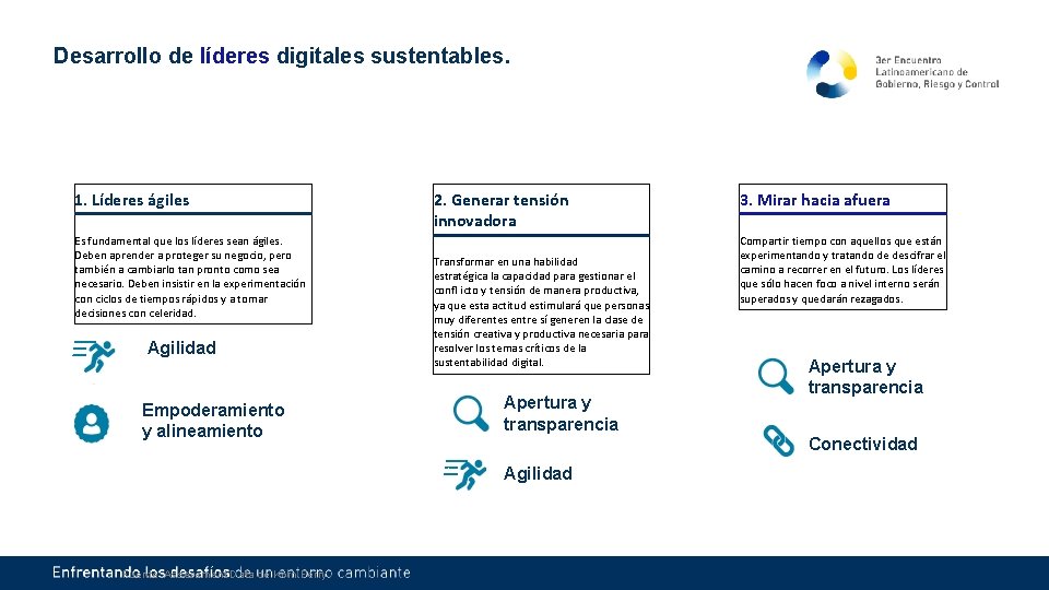 Desarrollo de líderes digitales sustentables. 1. Líderes ágiles Es fundamental que los líderes sean