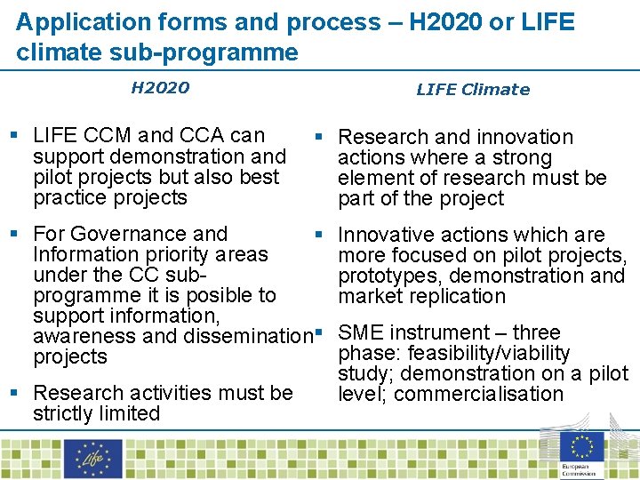 Application forms and process – H 2020 or LIFE climate sub-programme H 2020 §