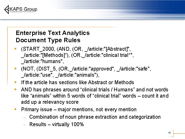 Enterprise Text Analytics Document Type Rules § (START_2000, (AND, (OR, _/article: "[Abstract]", § §