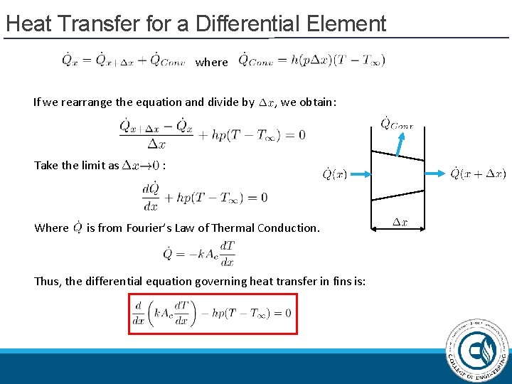 Heat Transfer for a Differential Element where If we rearrange the equation and divide