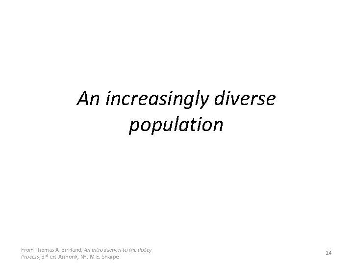 An increasingly diverse population From Thomas A. Birkland, An Introduction to the Policy Process,