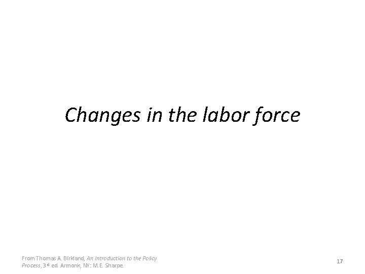 Changes in the labor force From Thomas A. Birkland, An Introduction to the Policy