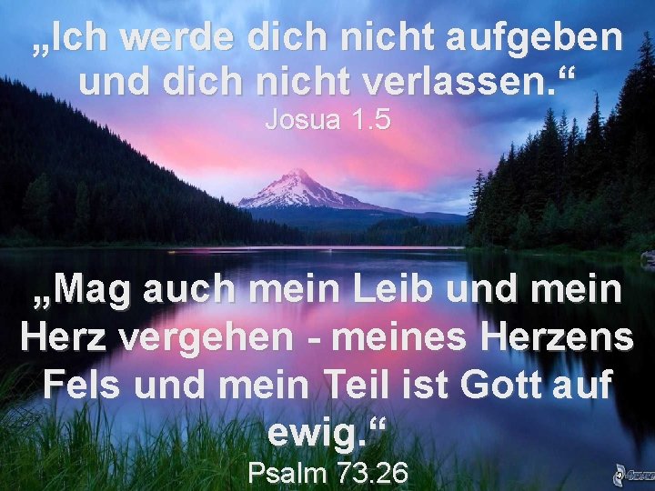 „Ich werde dich nicht aufgeben und dich nicht verlassen. “ Josua 1. 5 „Mag