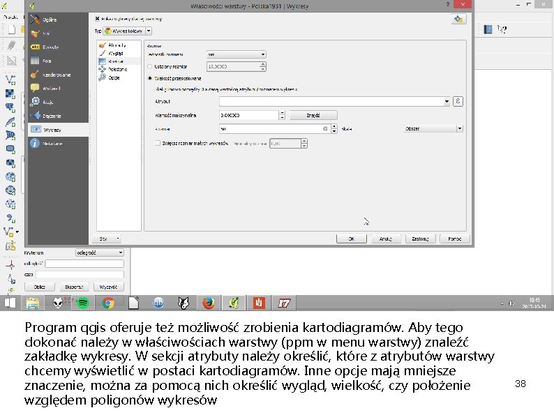 Program qgis oferuje też możliwość zrobienia kartodiagramów. Aby tego dokonać należy w właściwościach warstwy