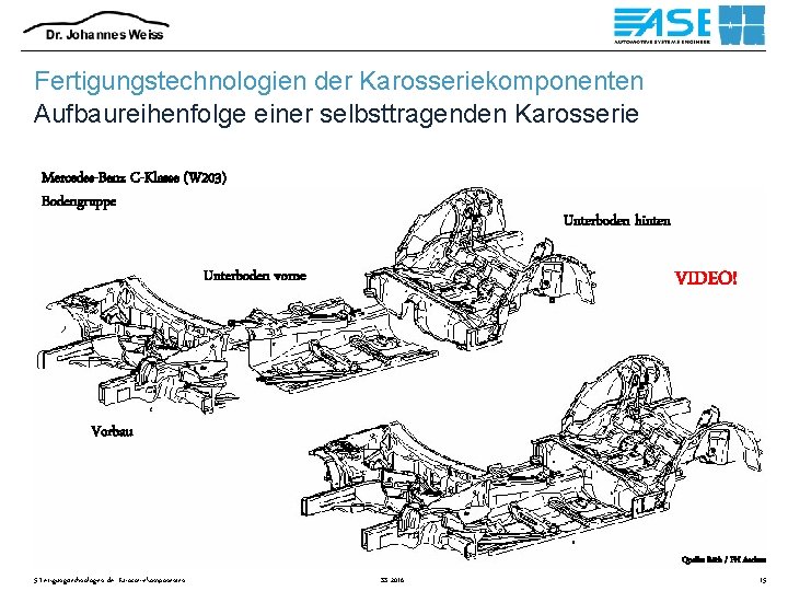 Fertigungstechnologien der Karosseriekomponenten Aufbaureihenfolge einer selbsttragenden Karosserie Mercedes-Benz C-Klasse (W 203) Bodengruppe Unterboden hinten