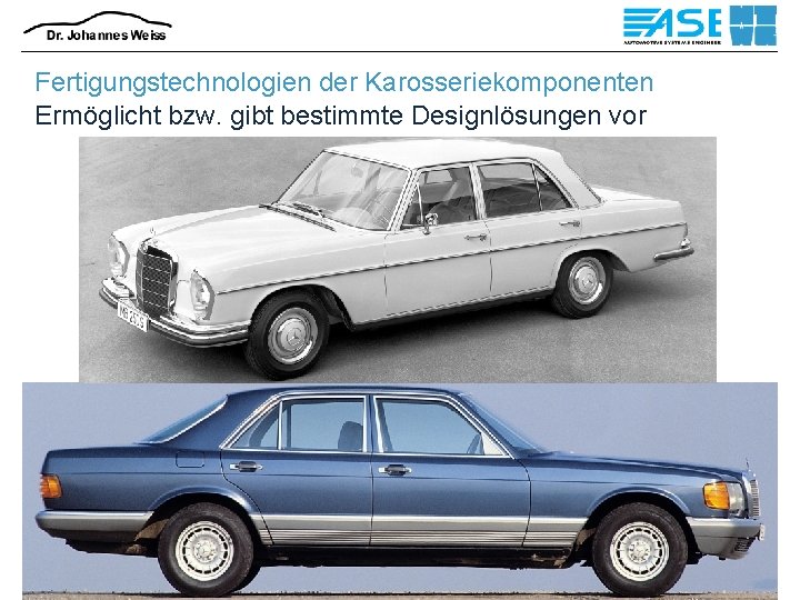 Fertigungstechnologien der Karosseriekomponenten Ermöglicht bzw. gibt bestimmte Designlösungen vor 5 Fertigungstechnologien der Karosseriekomponenten SS