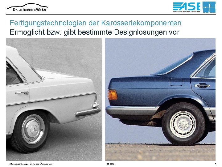 Fertigungstechnologien der Karosseriekomponenten Ermöglicht bzw. gibt bestimmte Designlösungen vor 5 Fertigungstechnologien der Karosseriekomponenten SS