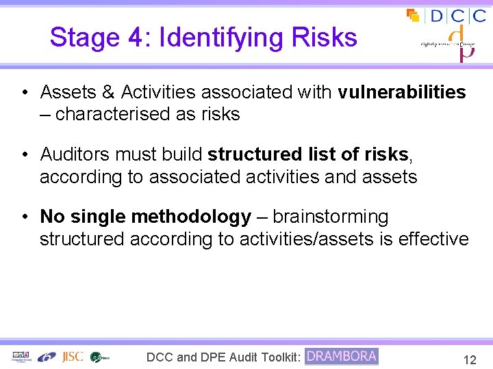 Stage 4: Identifying Risks • Assets & Activities associated with vulnerabilities – characterised as