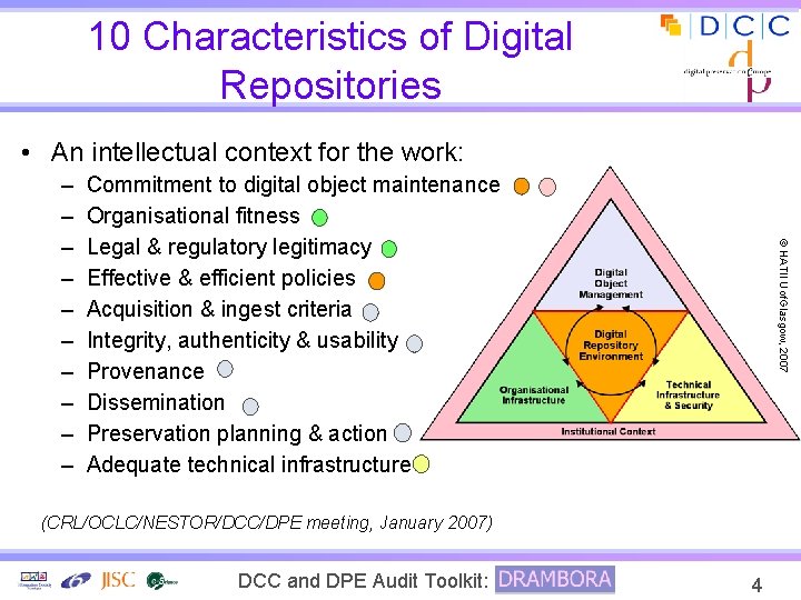 10 Characteristics of Digital Repositories • An intellectual context for the work: Commitment to