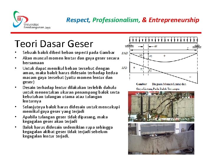 Respect, Professionalism, & Entrepreneurship Teori Dasar Geser • • Sebuah balok diberi beban seperti