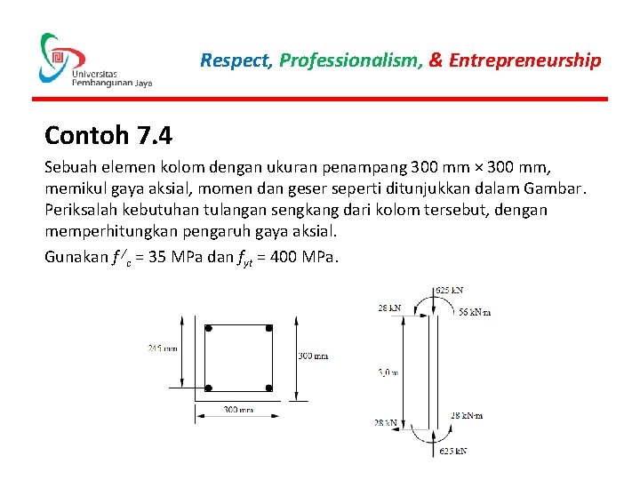 Respect, Professionalism, & Entrepreneurship Contoh 7. 4 Sebuah elemen kolom dengan ukuran penampang 300