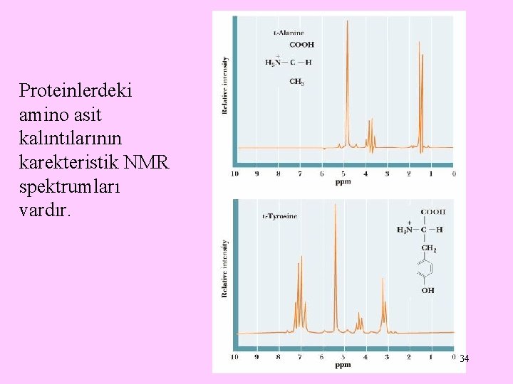 Proteinlerdeki amino asit kalıntılarının karekteristik NMR spektrumları vardır. 34 