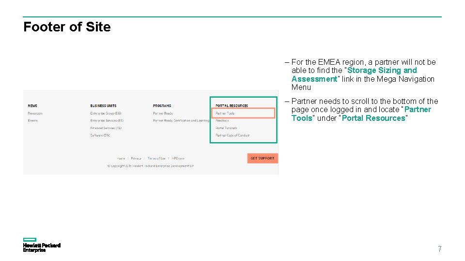 Footer of Site – For the EMEA region, a partner will not be able