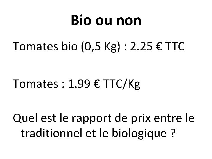 Bio ou non Tomates bio (0, 5 Kg) : 2. 25 € TTC Tomates