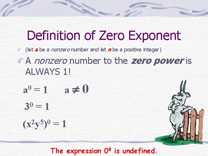 Definition of Zero Exponent (let a be a nonzero number and let n be