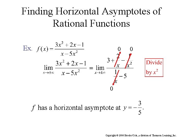 Finding Horizontal Asymptotes of Rational Functions Ex. 0 0 0 f has a horizontal