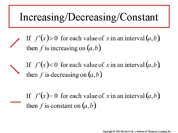 Increasing/Decreasing/Constant Copyright © 2006 Brooks/Cole, a division of Thomson Learning, Inc. 