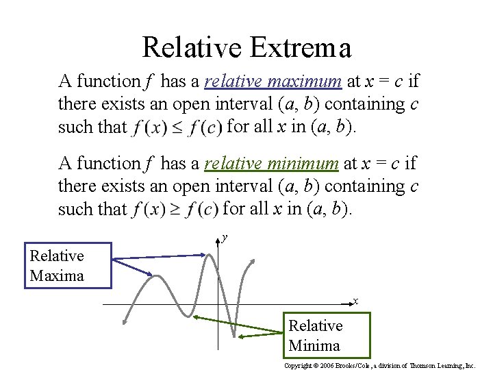 Relative Extrema A function f has a relative maximum at x = c if