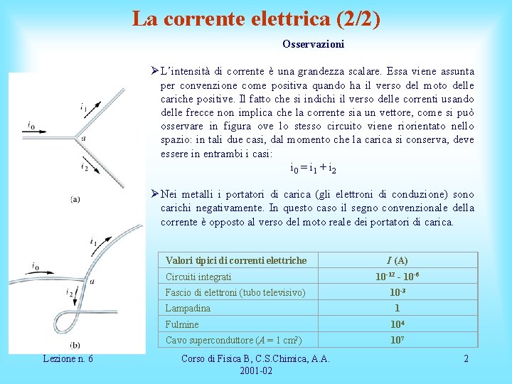 La corrente elettrica (2/2) Osservazioni Ø L’intensità di corrente è una grandezza scalare. Essa