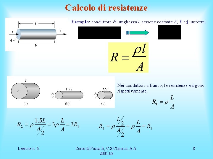 Calcolo di resistenze Esempio: conduttore di lunghezza l, sezione costante A, E e j