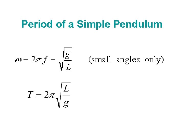 Period of a Simple Pendulum Period of a Simple Pendulum