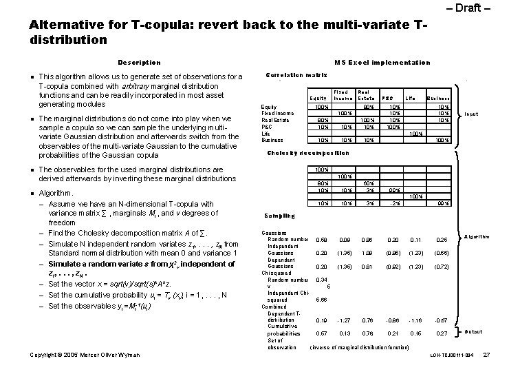 – Draft – Alternative for T-copula: revert back to the multi-variate Tdistribution Description n