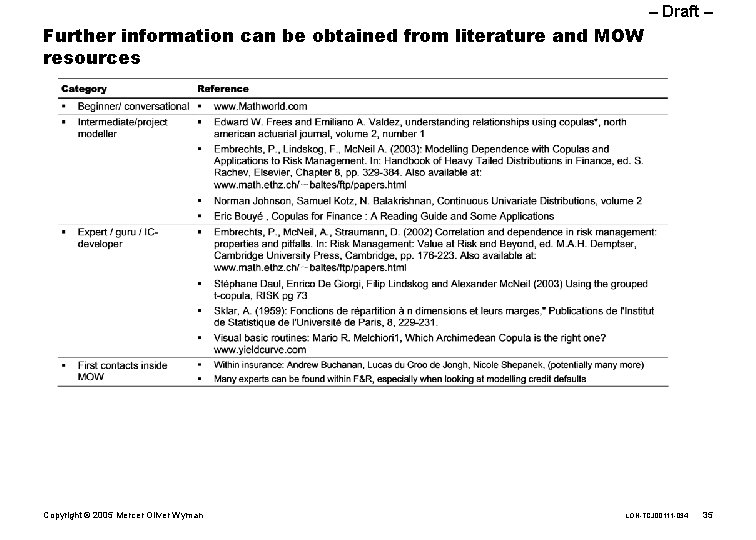 – Draft – Further information can be obtained from literature and MOW resources Copyright