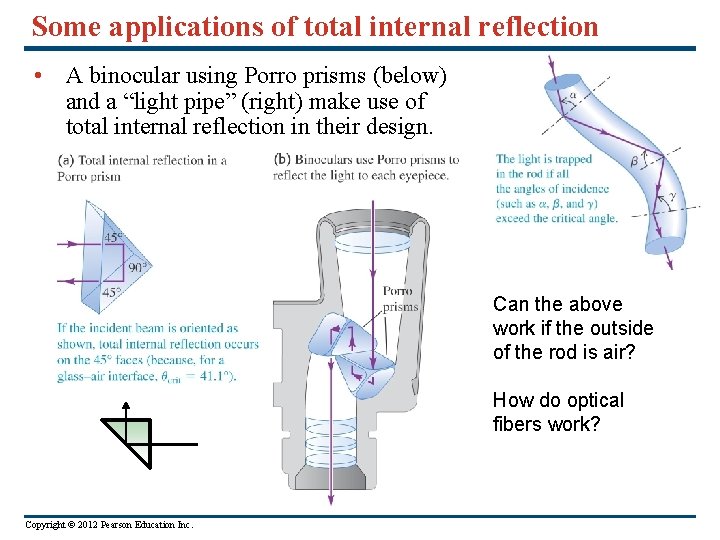 Some applications of total internal reflection • A binocular using Porro prisms (below) and