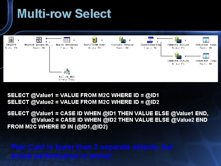 Multi-row Select SELECT @Value 1 = VALUE FROM M 2 C WHERE ID =
