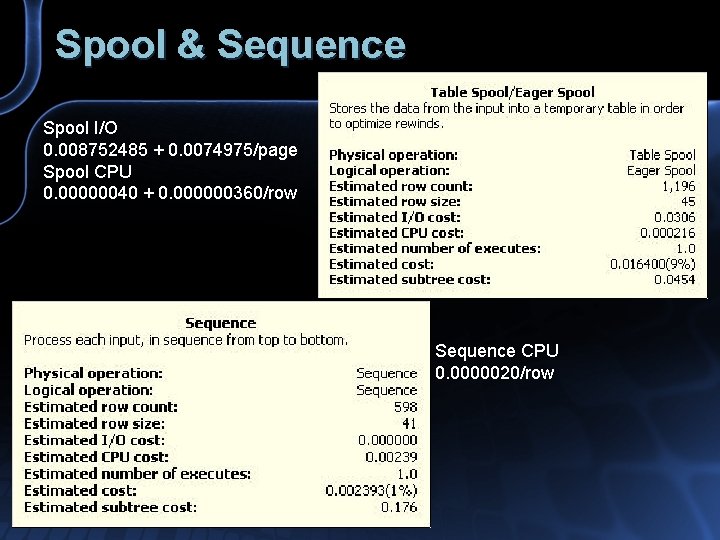 Spool & Sequence Spool I/O 0. 008752485 + 0. 0074975/page Spool CPU 0. 00000040