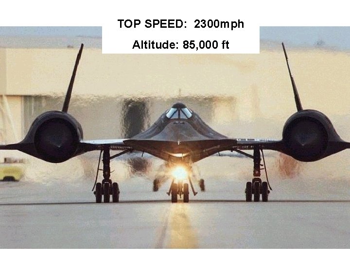 TOP SPEED: 2300 mph Altitude: 85, 000 ft 