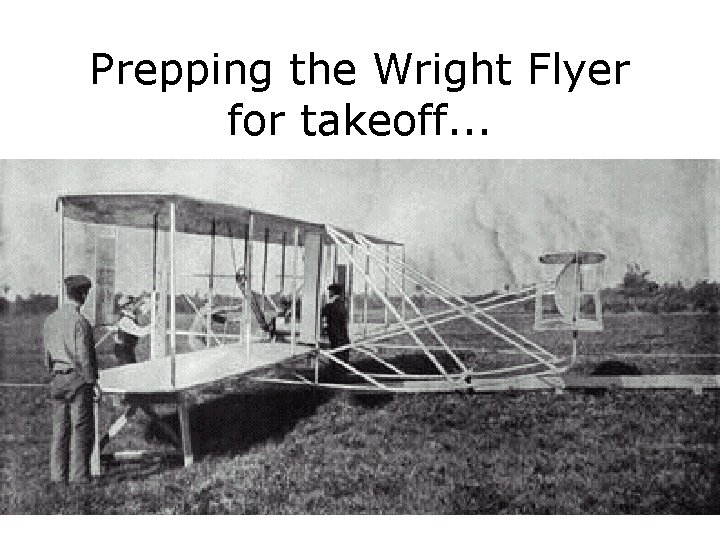 Prepping the Wright Flyer for takeoff. . . 