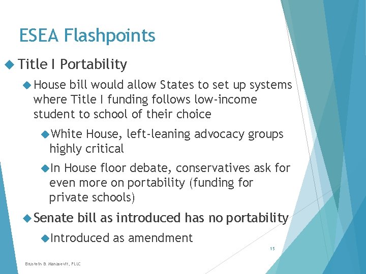 ESEA Flashpoints Title I Portability House bill would allow States to set up systems