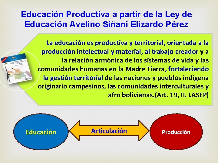 Educación Productiva a partir de la Ley de Educación Avelino Siñani Elizardo Pérez La