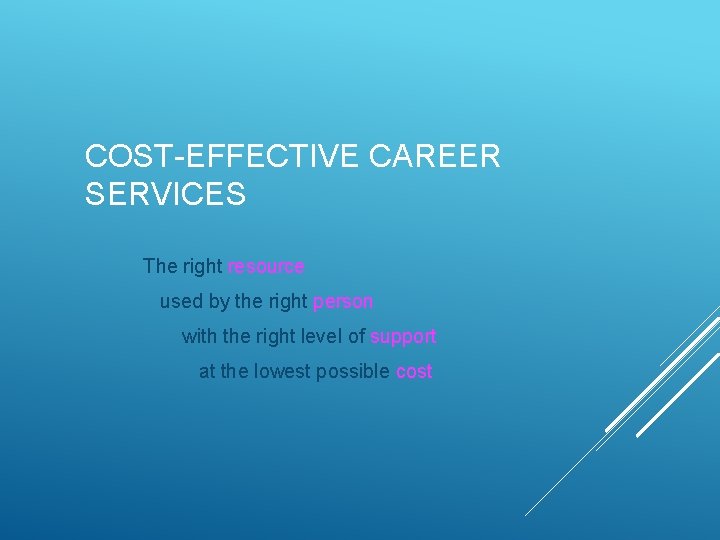 COST-EFFECTIVE CAREER SERVICES The right resource used by the right person with the right
